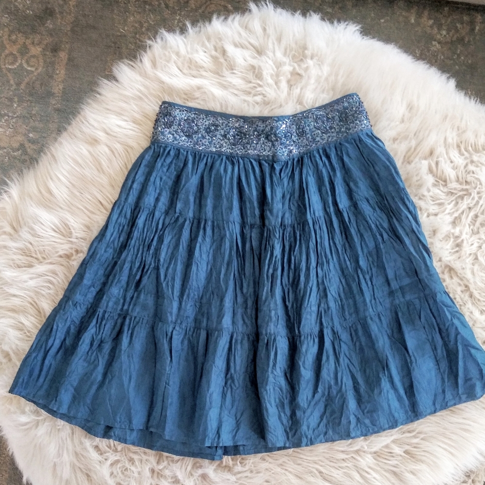 BCBG Maxazria blue silk crinkle skirt